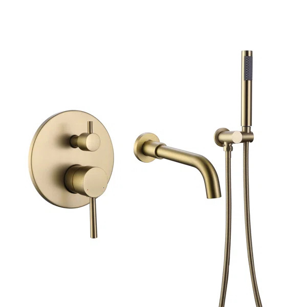 7.8" Wall Mounted Tub Filler, Solid Brass Bathroom Tub Faucet with Hand Shower | Wayfair North America