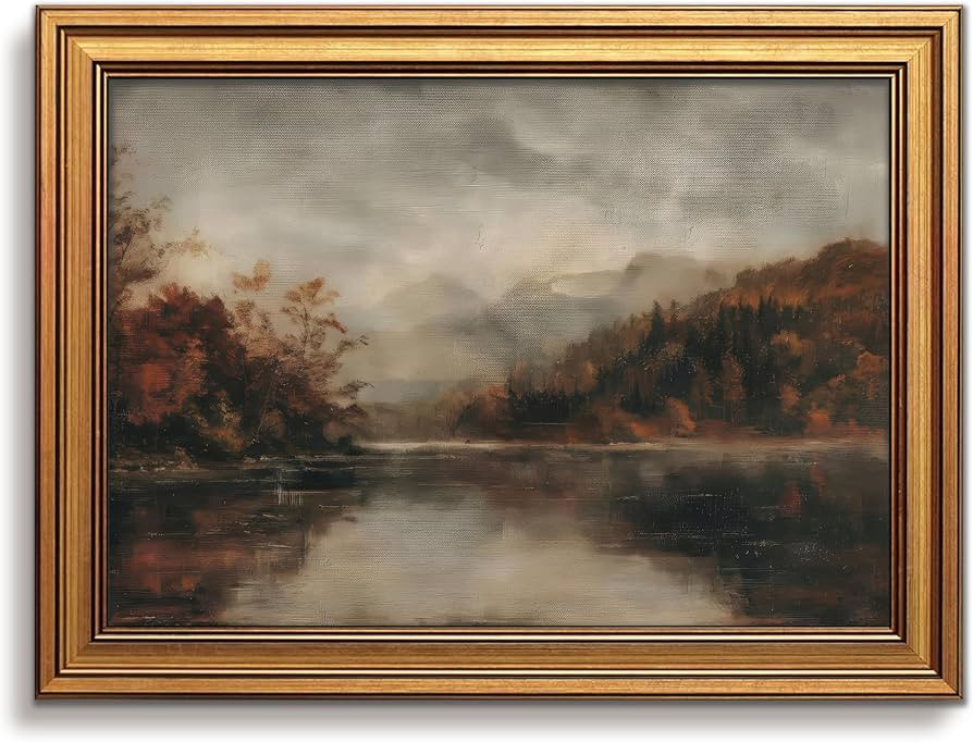 Vintage Landscape Wall Art Gold Framed Fall Lake Pictures Decor 12x16 Inch | Amazon (US)