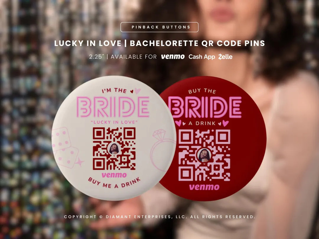 LUCKY IN LOVE  |  Venmo Qr Code, Buy the Bride a Drink Buttons, Bachelorette Party, Pinback Butto... | Etsy (US)