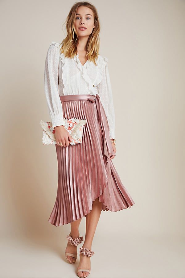 Paulina Pleated Midi Skirt By Maeve in Pink Size 8 p | Anthropologie (US)