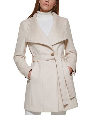 Calvin Klein Women's Asymmetrical Belted Wrap Coat, Created for Macy's & Reviews - Coats & Jacket... | Macys (US)