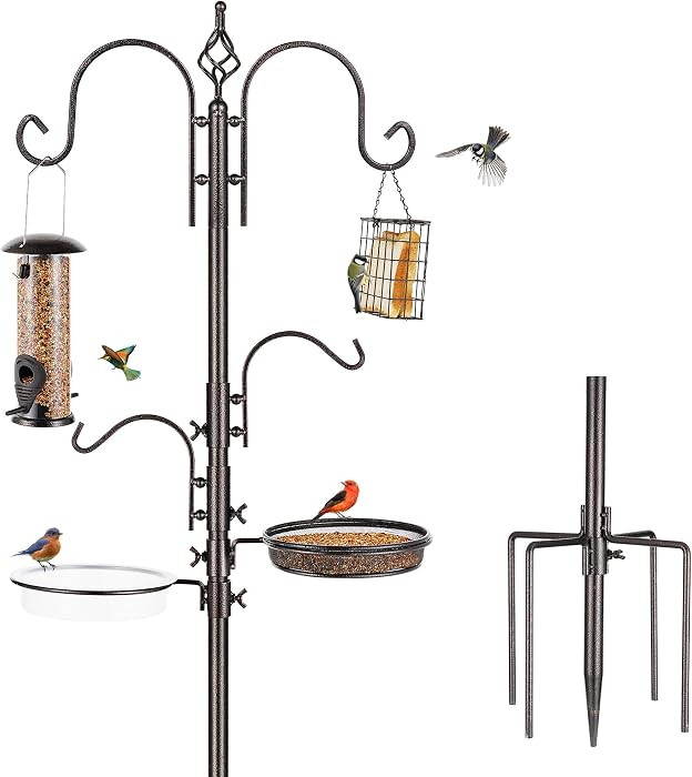 Deluxe Bird Feeding Station Kit with Multi Feeder Hanging Pole, Metal Suet Feeder, Bird Bath, Mes... | Amazon (US)
