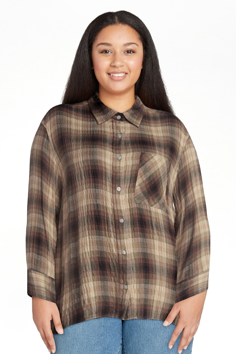 Terra & Sky Women's Plus Plaid Button Front Shirt, Sizes 0X-5X | Walmart (US)