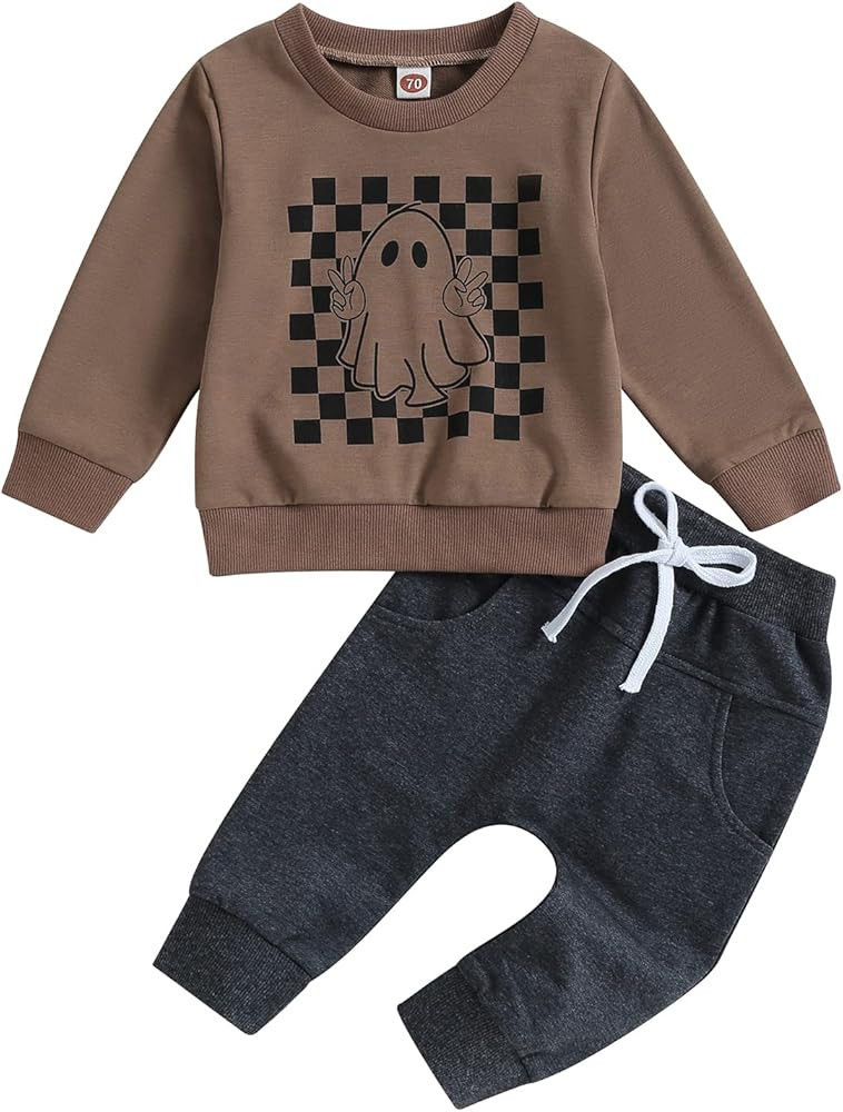 Toddler Baby Boy Halloween Clothes Long Sleeve Letter Sweatshirt Tops Stretch Jogger Pants Infant... | Amazon (US)