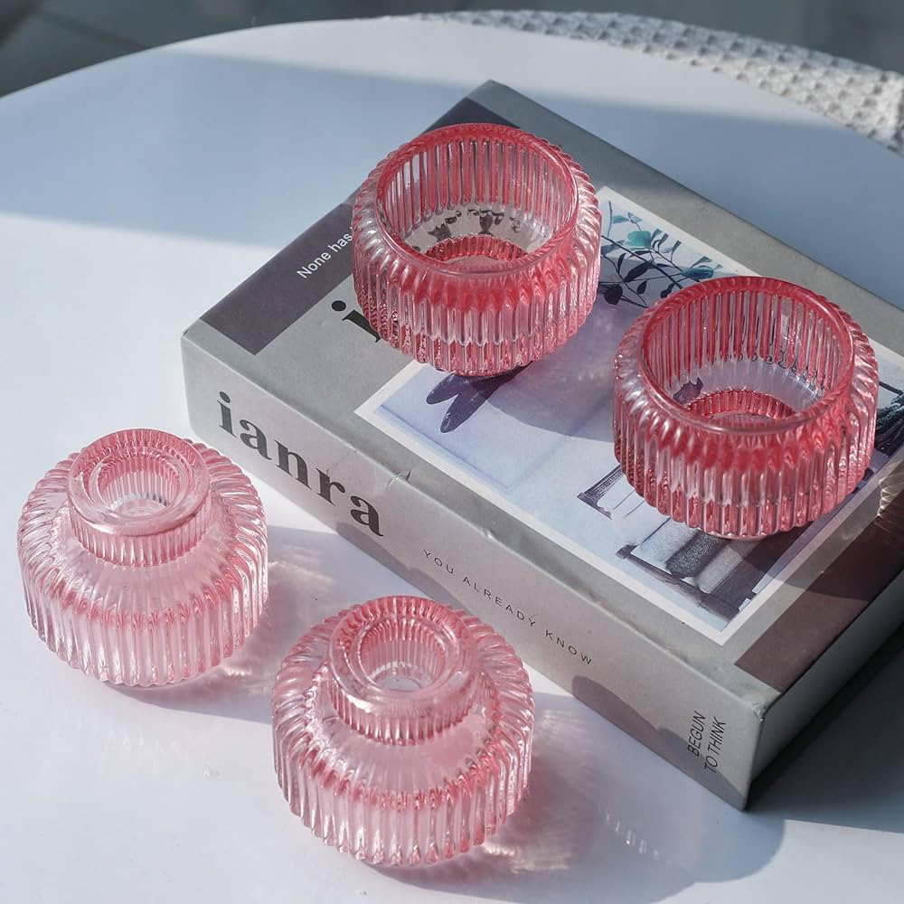 Woho Pink Candlestick Holders for Taper Candles Set of 4, Glass Taper Candle Holders Bulk for Bir... | Amazon (US)