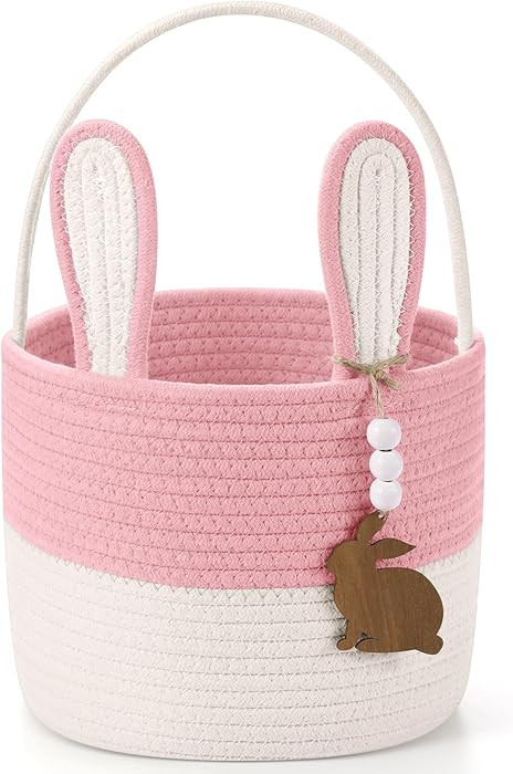 Cesta de Pascua para niños, cesta de conejo de Pascua con etiqueta de nombre, oreja de conejo de... | Amazon (US)