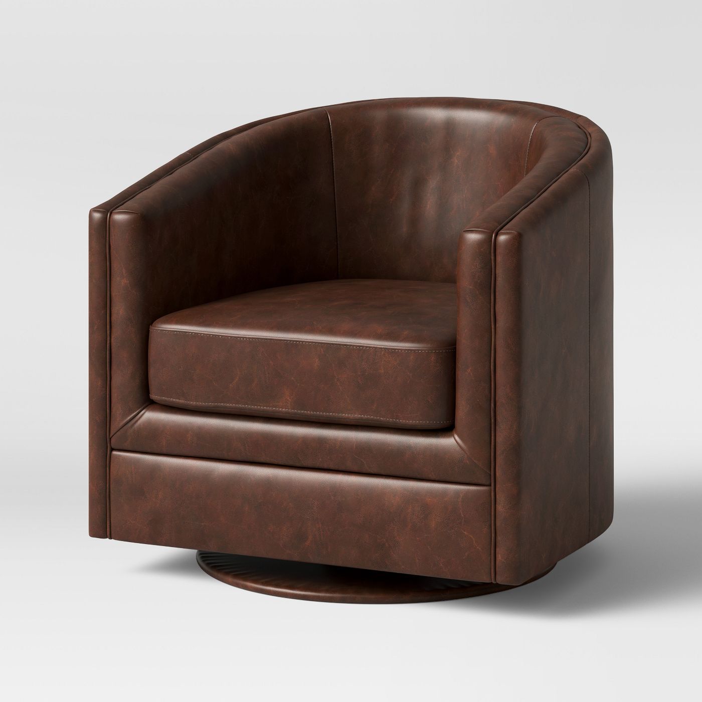 Berwick Barrel Swivel Chair Faux Leather Brown - Threshold&#8482; | Target
