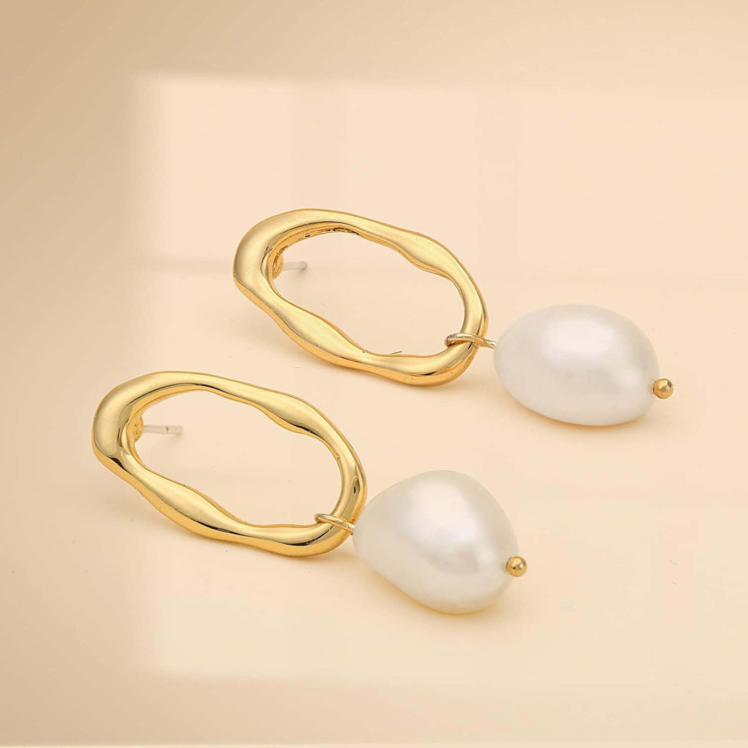 SPECCI Gold Pearl Drop Earrings, 18K Gold Plated Baroque Pearl Dangle Earrings Lightweight Hypoal... | Amazon (US)