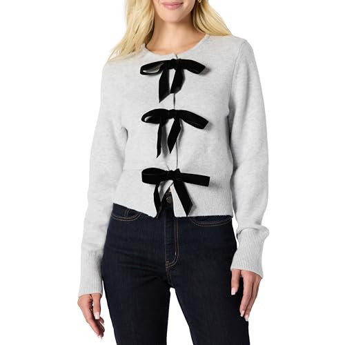 Amazon Essentials Women's Regular-Fit Long-Sleeve Tie Front Cardigan with Bows, Light Grey Heather, Small | Amazon (US)