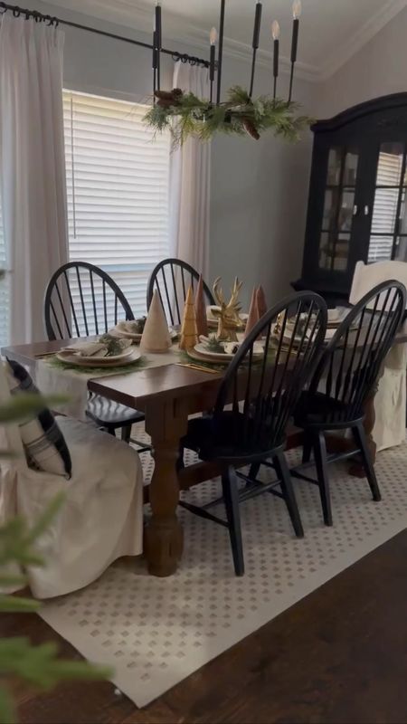 Beautiful and festive neutral Christmas table inspiration with cedar placemats, table top trees, gold flatware and festive place settings 

#LTKhome #LTKSeasonal #LTKHoliday