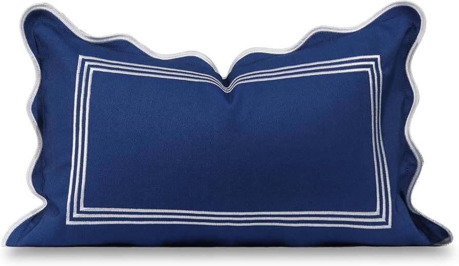 Hofdeco Premium Coastal Hampton Scalloped Patio Indoor Outdoor Lumbar Pillow Cover Only, 12"x20" ... | Amazon (US)