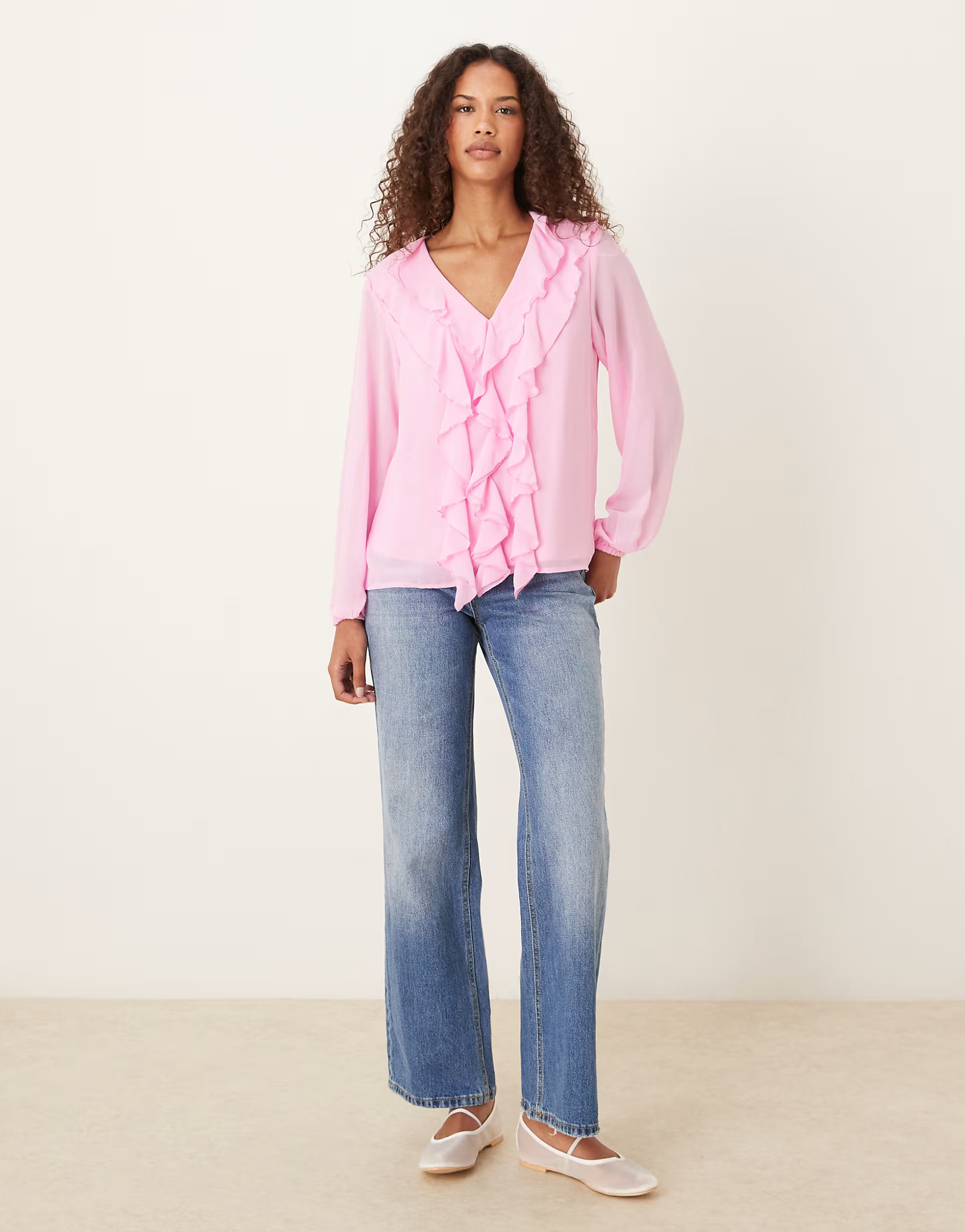 Vila ruffle frill woven blouse in pink | ASOS (Global)