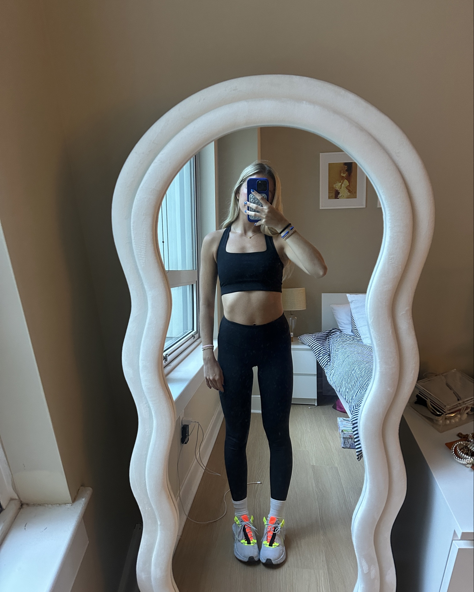 Black square neck sports bra with black leggings and white Nike sneakers for workout 

#LTKfindsunder50 #LTKfitness #LTKActive