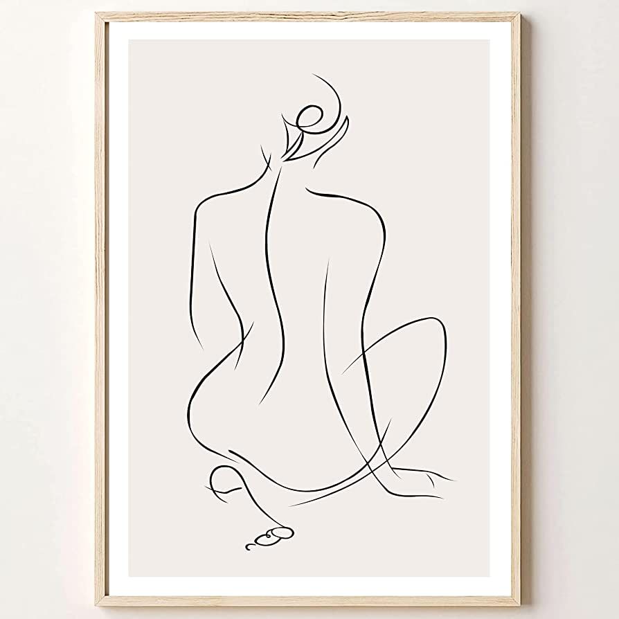 Woman Line Art Poster Minimalist Abstract Prints Black White and Beige Wall Art Women Silhouette ... | Amazon (US)