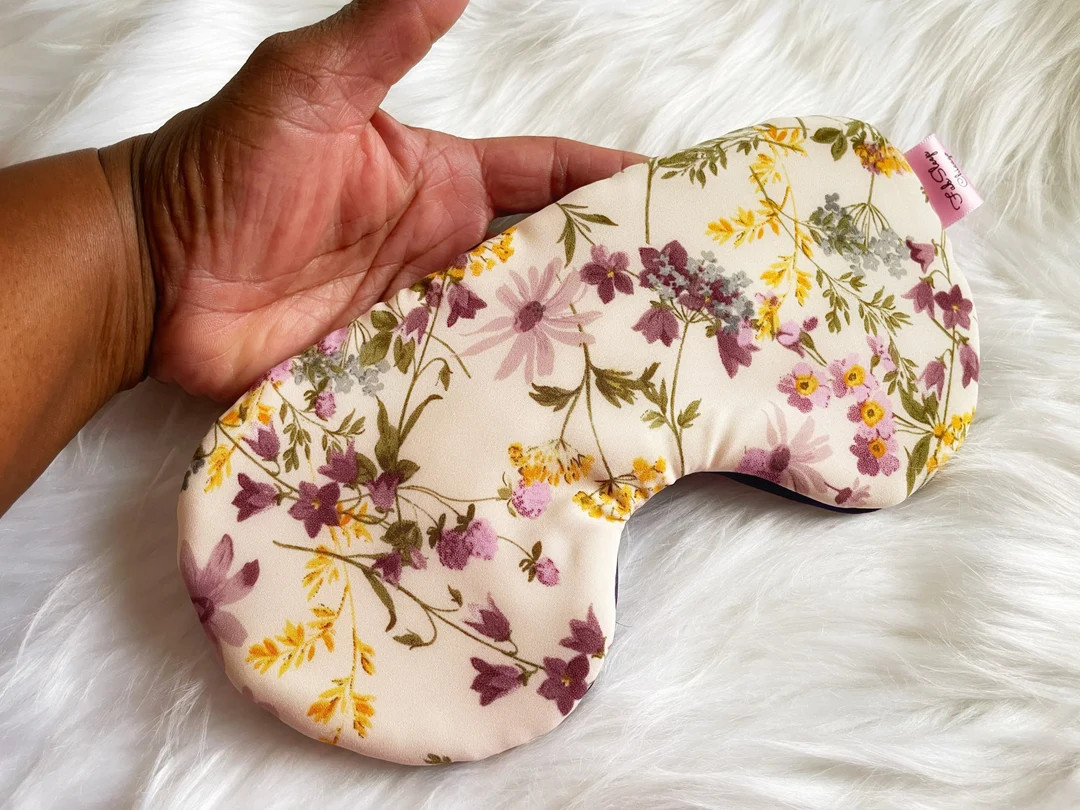 Wispy Floral Adjustable Sleep Mask, Ivory Purple Floral Eye Mask, Oversized Sleeping Mask, Fluffy... | Etsy (US)