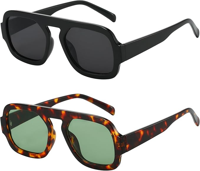 Trendy Square Aviator Sunglasses for Women Flat Top Designer Stylish Frame Sun Glasses Vintage Sh... | Amazon (US)