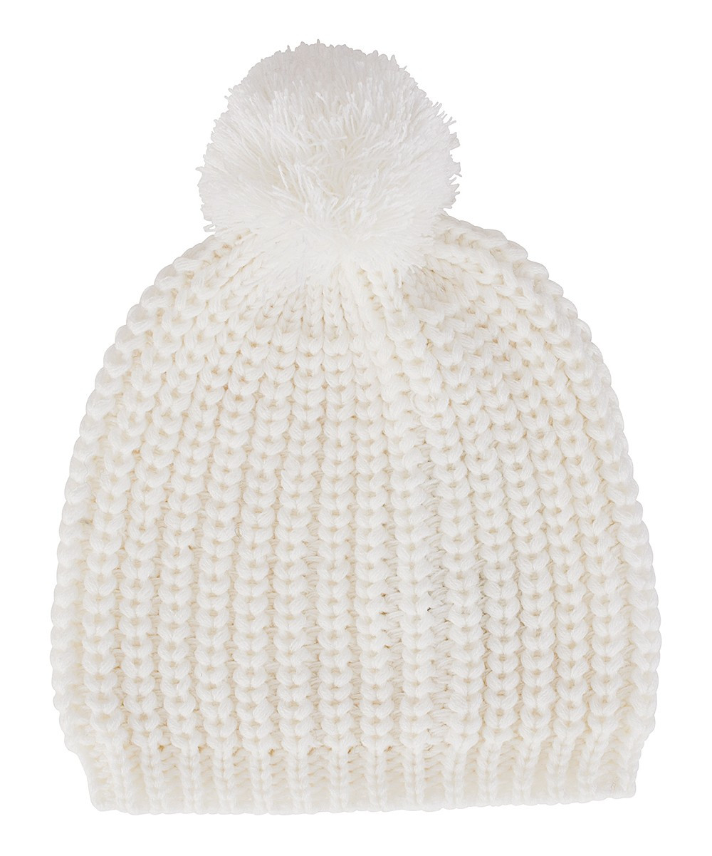 San Diego Hat Company Women's Beanies WHITE - White Crochet Pom-Pom Beanie | Zulily