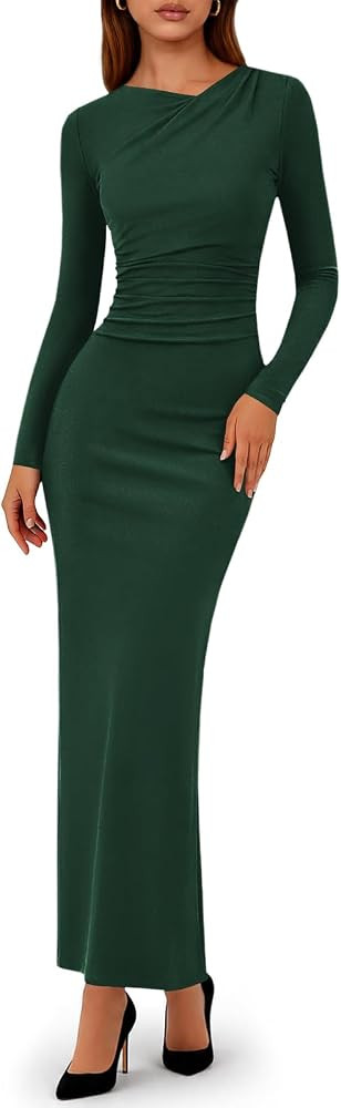 Womens Long Sleeve Asymmetrical Maxi Fall Wedding Guest Dresses | Amazon (US)