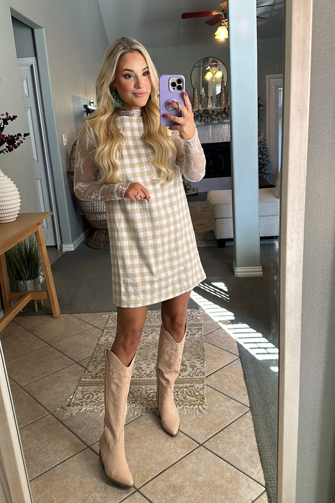 Tan jumper dress. Winter outfits. Teacher outfits. Casual workwear. Cowgirl boots. Fall boots. Western boots. Neutral boots. Cute casual outfits. Holiday outfits. Christmas outfit. 

#LTKshoecrush #LTKHoliday #LTKSeasonal