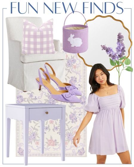 Easter spring decor purple gingham pillow purple lavender dress side table Easter basket wavy gold mirror purple bow mule kitten heels pottery barn kids girls rug 

#LTKstyletip #LTKhome