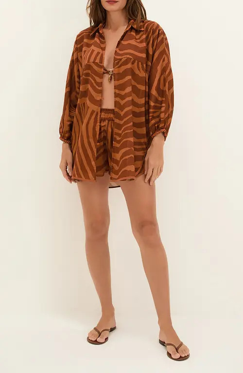 ViX Paula Hermanny Sundown Mori Cover-Up Shirt in Brown Multi at Nordstrom, Size X-Small | Nordstrom