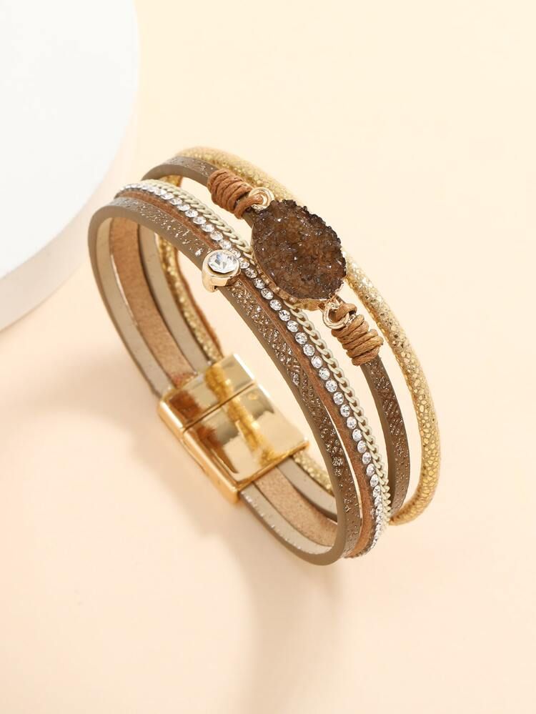Rhinestone & Chain Decor Layered Bracelet | SHEIN