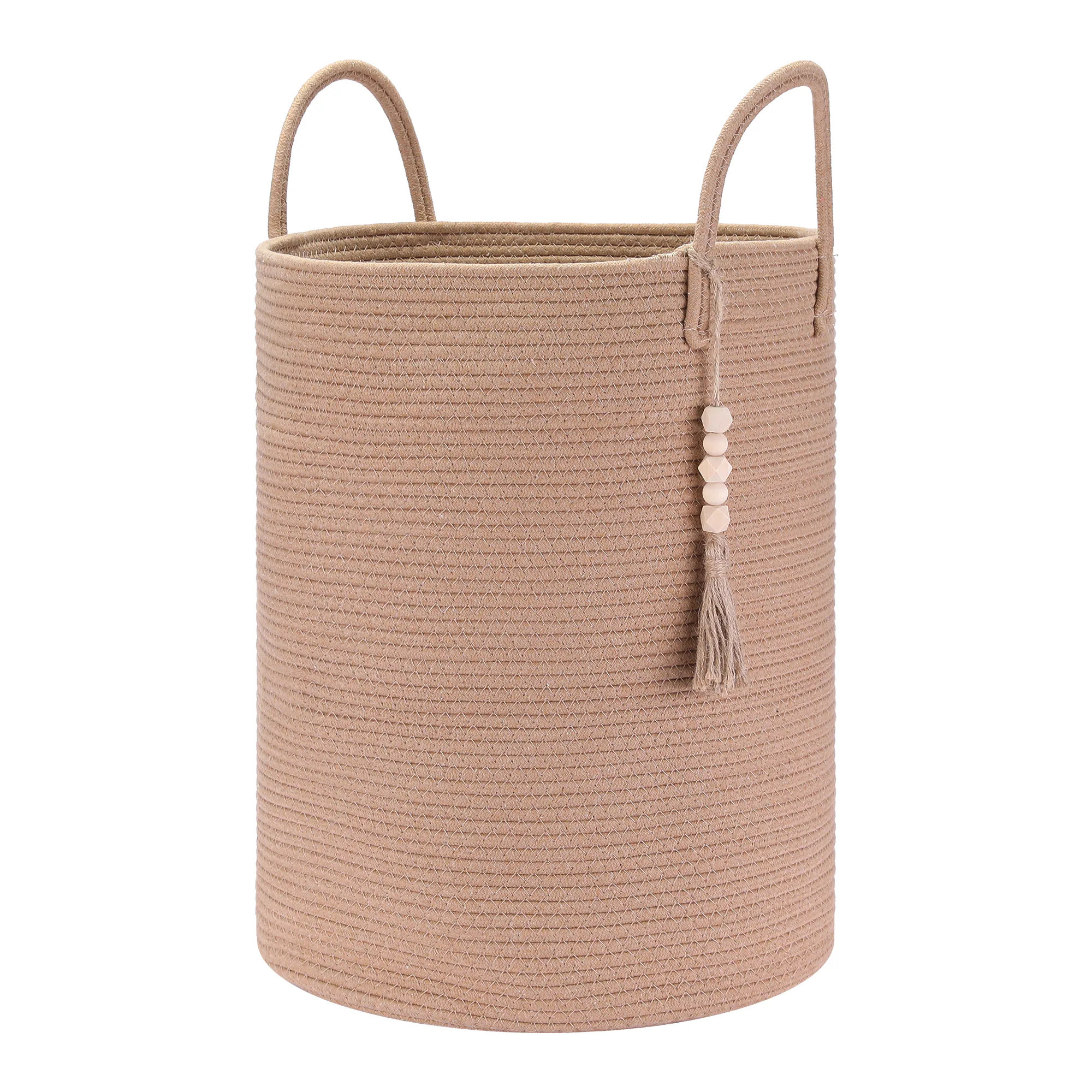 Unique Bargains Woven Storage Bin with Handle and Tassel Beads Storage Basket Organizer Bin for Blankets Clothes Shoes 19.7x15x15in Coffee Cotton | Lowe's