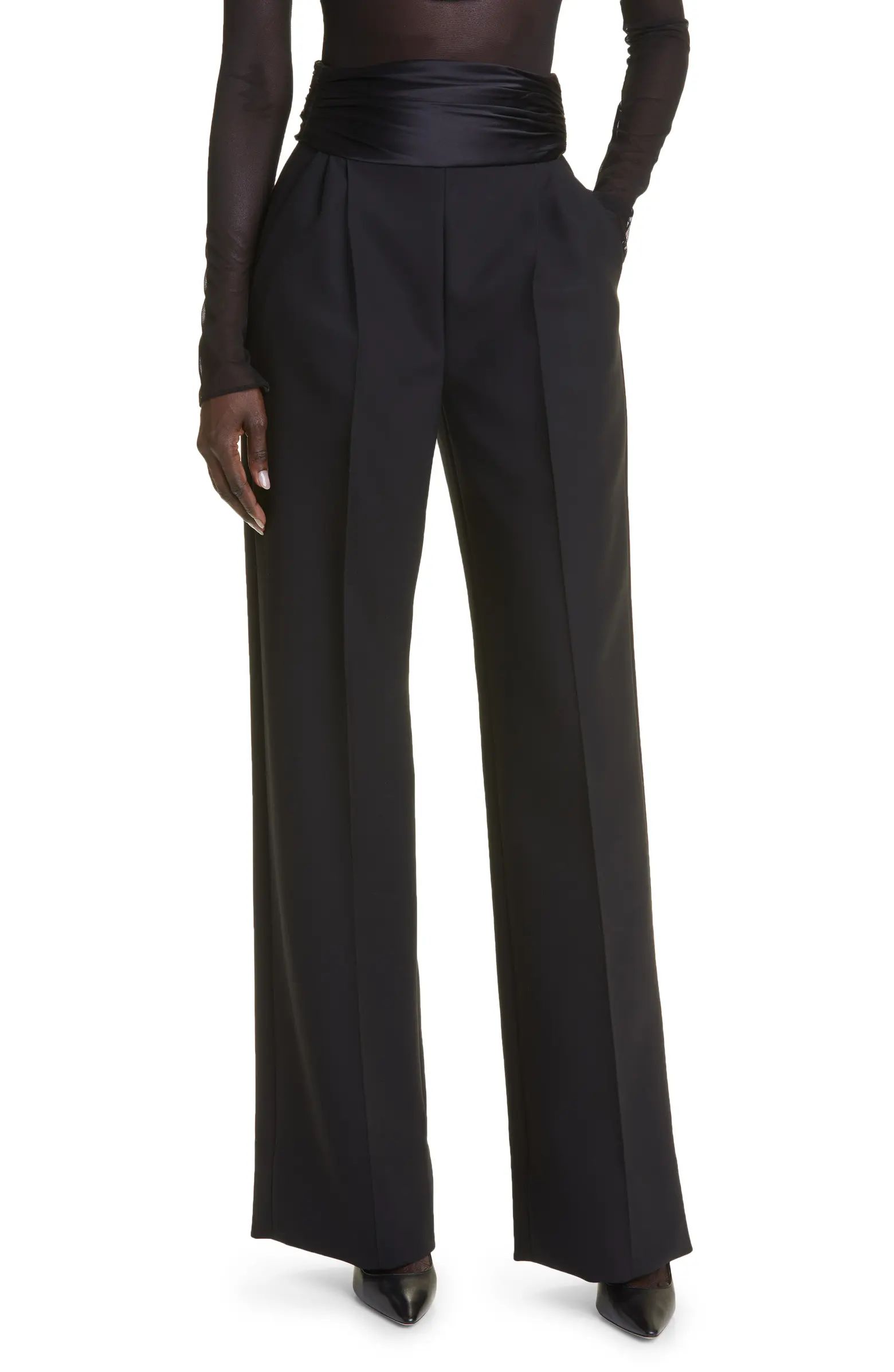 LaQuan Smith Satin High Waist Pleated Virgin Wool Trousers | Nordstrom | Nordstrom