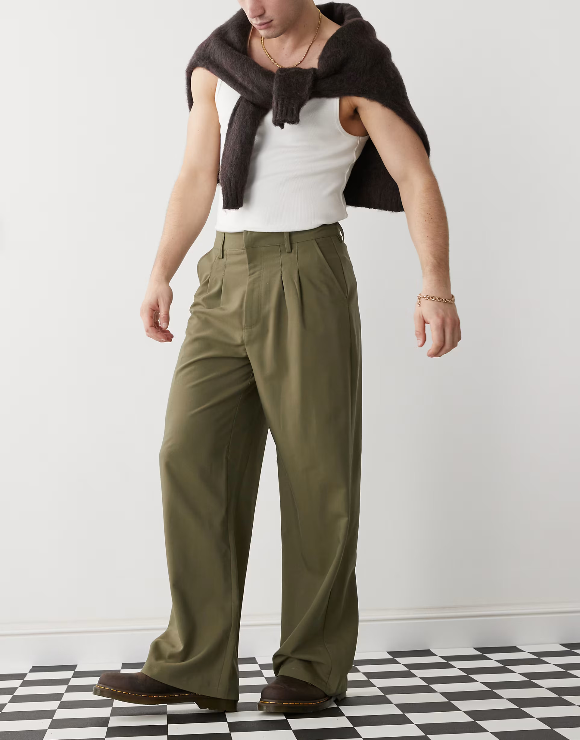 COLLUSION relaxed wide leg tailored pants in olive | ASOS (Global)