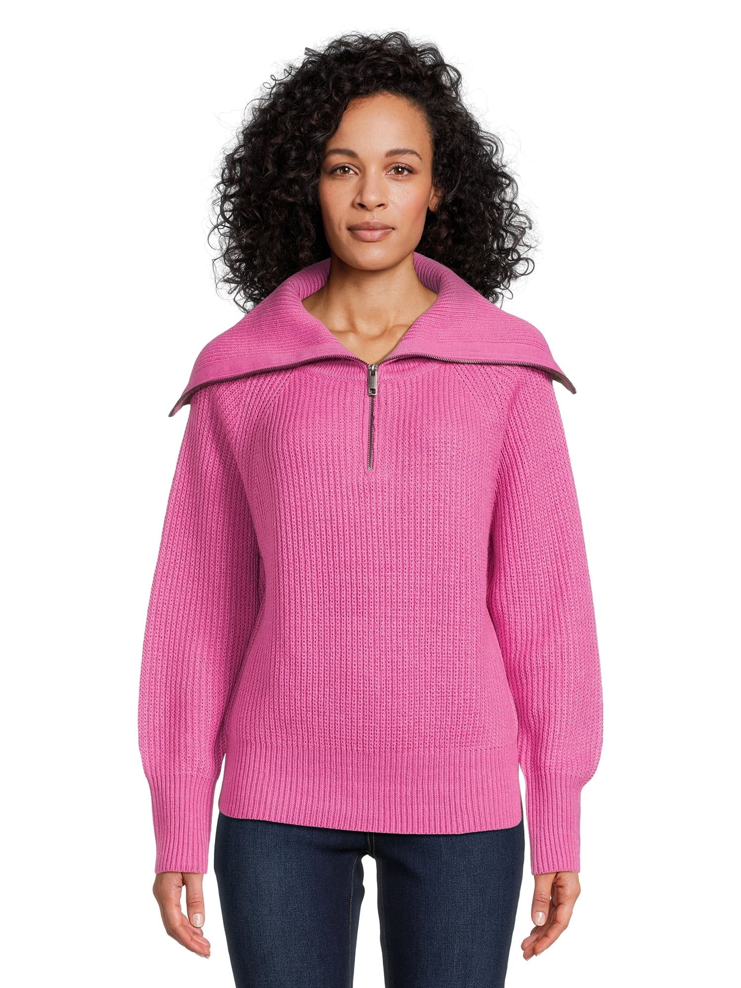 RD Style Women?s Quarter Zip Sweater with Extended Collar, Sizes XS-3XL | Walmart (US)