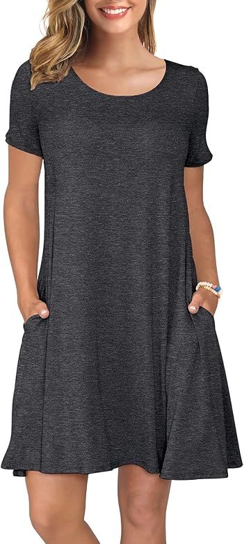 KORSIS Women's Summer Casual T Shirt Dresses Short Sleeve Swing Dress Pockets | Amazon (US)
