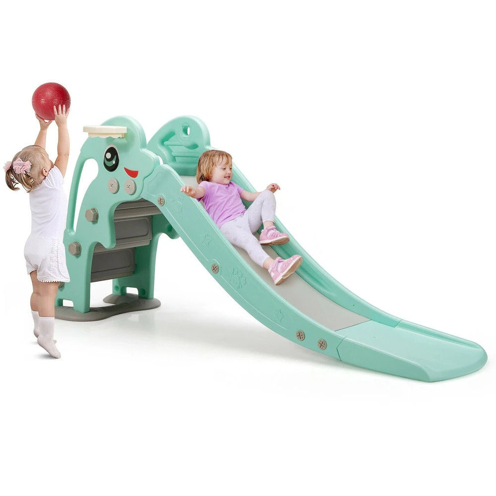 3-in-1 Kids Climber Slide Play Set with Basketball Hoop and Ball-Green - Pictured (Pictured) | Bed Bath & Beyond