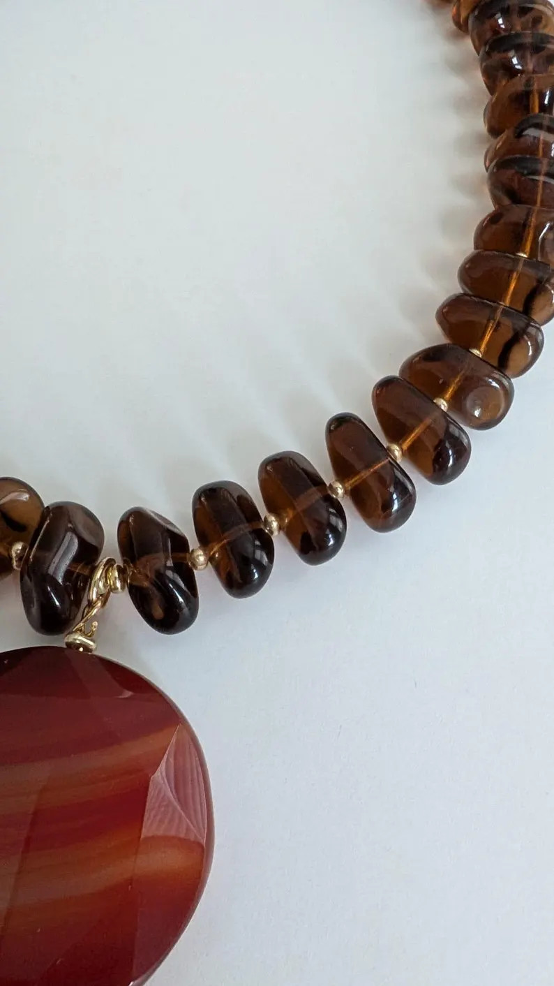 Statement Necklace Beaded Necklace, Chunky Topaz Jewelry for Women, Large Red Agate Gem Pendant, ... | Etsy (Global)