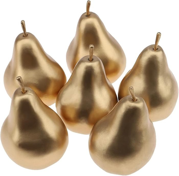 6 PCS Faux Gold Pear Fruit - Artificial Fake Fruit Decorative Set, Lifelike Plastic Pears for Tab... | Amazon (US)