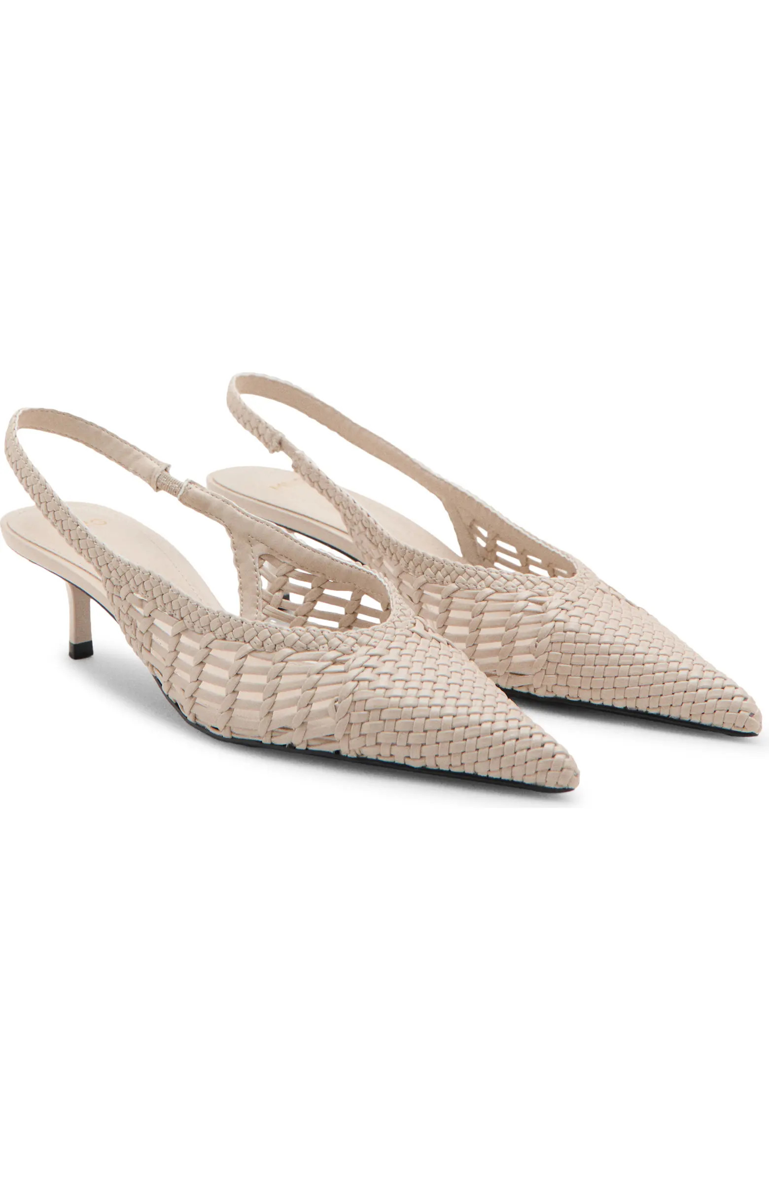 MANGO Woven Pointed Toe Slingback Kitten Heel Pump (Women) | Nordstrom | Nordstrom