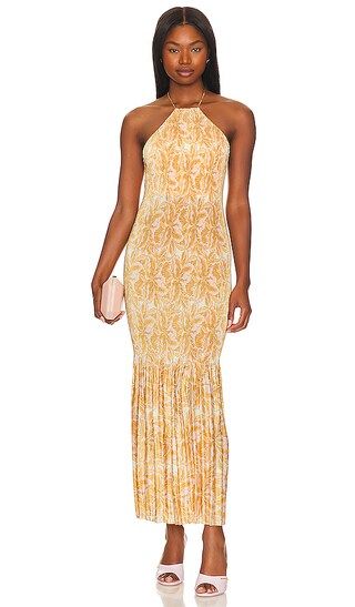 Kiara Dress in Gold Lotus Yellow Floral Dress Orange Floral Dress Tan Floral Dress Outfit | Revolve Clothing (Global)