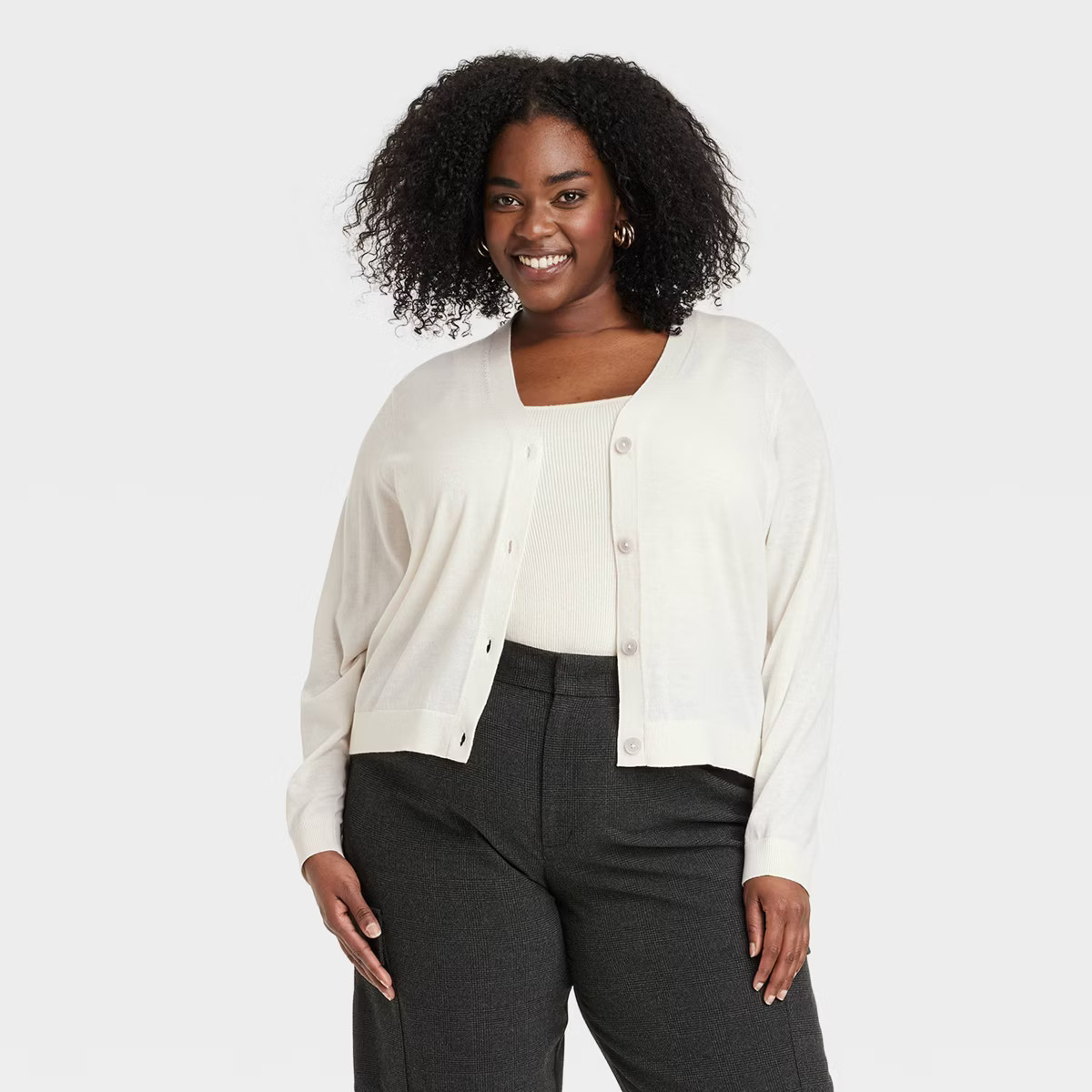 Women's Button-Front Cardigan - A New Day™ Cream 2X | Target