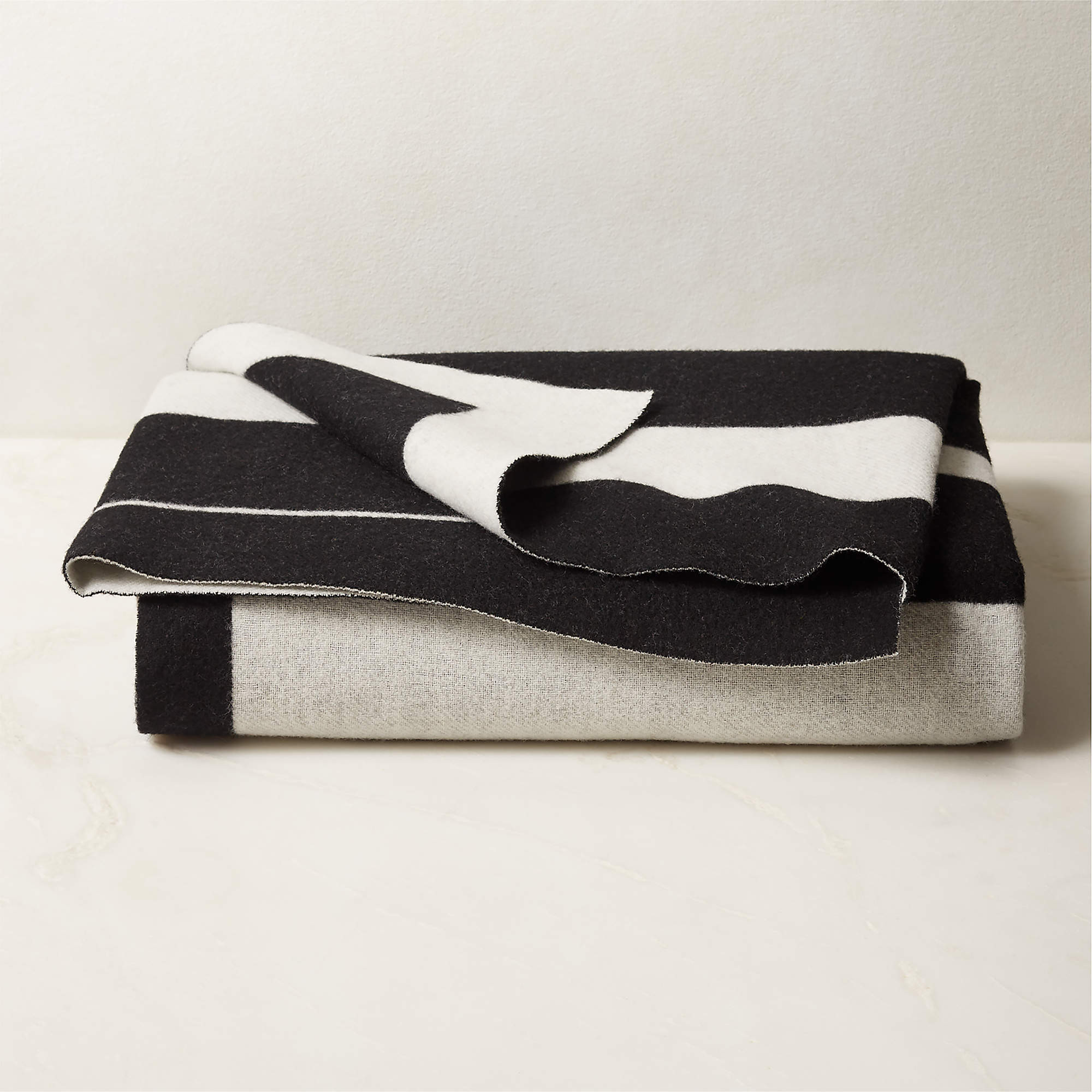 Shift Black and White Merino Wool Reversible Throw Blanket 50"x70" + Reviews | CB2 | CB2
