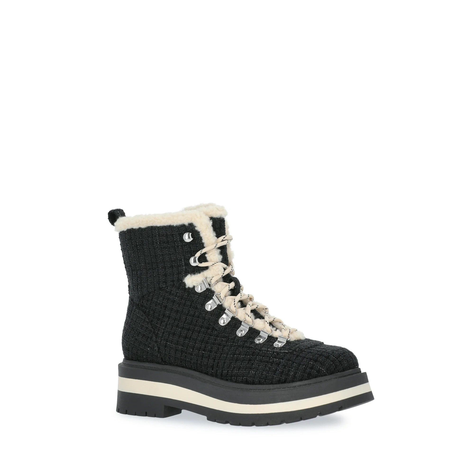 Free Assembly Women's Lace-Up Faux Shearling Plaid Booties | Walmart (US)