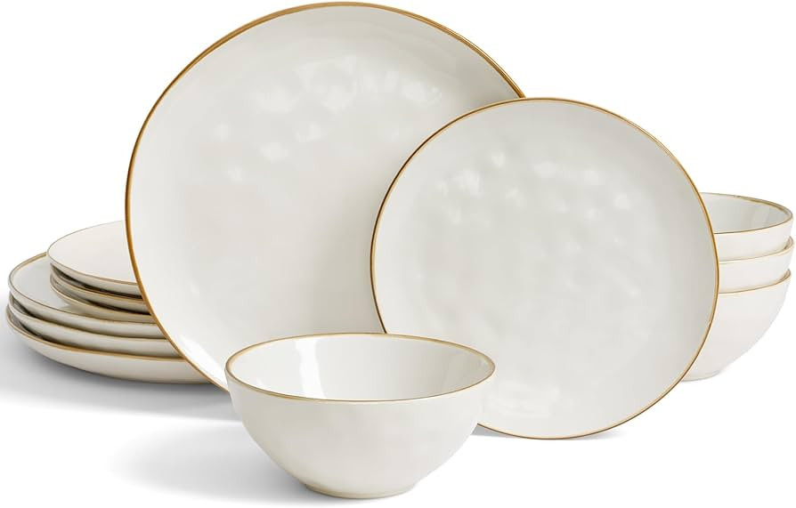 Famiware Dinnerware Sets for 4, Ocean Round 12-Piece Kitchen Plates and Bowls Sets, Microwave and... | Amazon (US)