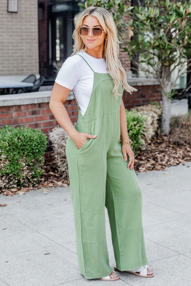 Where Have You Been Moss Linen Jumpsuit | Pink Lily