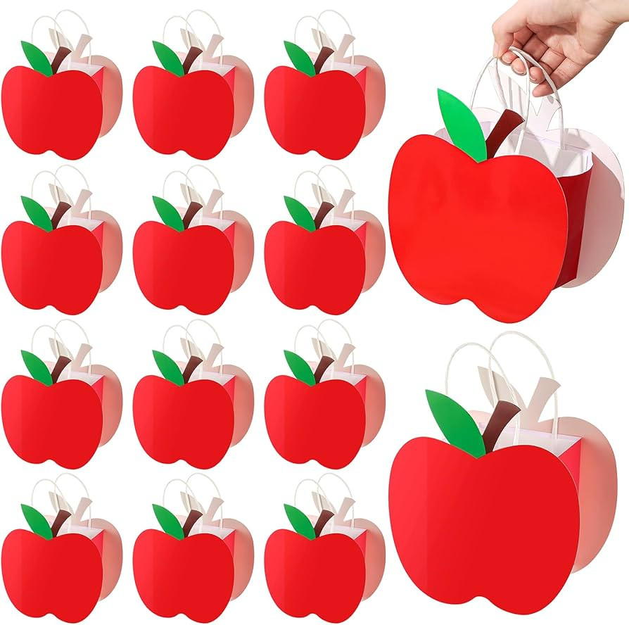 Kolldenn 12 Pack Red Apple Teacher Appreciation Gift Bag with Handle Reusable Treat Bag Bulk for ... | Amazon (US)