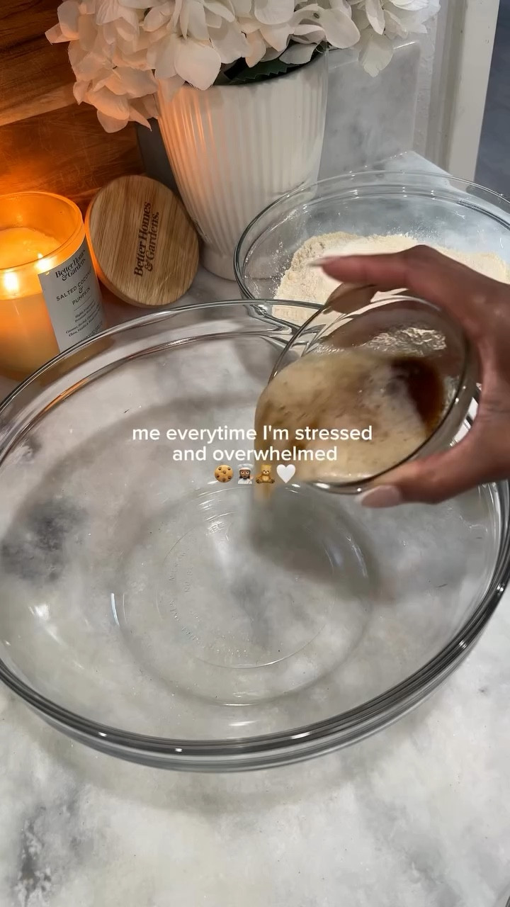 baking therapy 🤍🍪🧸 happy national chocolate chip day! 🍪

INGREDIENTS: 

* 2 ½ cup all-purpose flour, sifted
* ½ teaspoon salt
* 1 teaspoon baking soda
* ½ cup unsalted butter browned 
* 2/3 cup white granulated sugar 
* 1 tablespoon vanilla extract 
* 1 egg
* ½ cup of milk chocolate morsels 

DIRECTIONS: 

1. Preheat oven to 350°F (180°C). Line one large baking sheet with parchment paper. 
2. In a medium bowl sift the flour, baking soda, and salt together.
3. In the bowl, beat the butter, sugar, and vanilla extract on medium speed until smooth and creamy. Add the egg and beat on medium speed or by hand until fully incorporated. Scrape down the sides and bottom of the bowl as needed.
4. Add the flour mixture to the wet ingredients and fold until combined. Add your chocolate chips.
5. Bake. Scoop the dough into 2-tablespoon  balls. Arrange the balls 2-inches apart on the baking sheet. Bake for 7 minutes and slam pan in oven. After a total of 12 minutes remove when  the edges are golden in color and the middle looks soft and gooey.
6. Serve. Remove the baking sheet from the oven and transfer the baking sheet to a wire rack and let the cookies cool completely on the baking sheet. Store the cookies in an air-tight container at room temperature for up to 5-7 days.
♡
♡
♡
#bakingtherapy #chocolatechip #chocolatechipcookies #speakmovie #cookwithme #comfortfood #EasyRecipes #pms #cooking #cookwithme #cozy #cozyweather #pmsing #periodcramps #craving#cravingsbaking #springs#springshowershme #cozyathome #cozyvibes #momlife #blackgirltiktok #cozyaesthetic  #momsofinstagram #sahm #fyp #cozytom