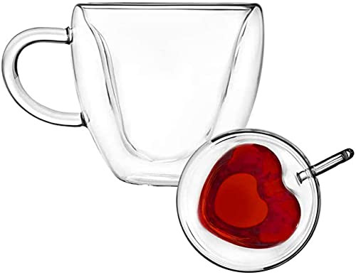 Seninhi Double layer heart cup Heart 【240ML】 Heart Shaped Cup - clear glass with Handle Doubl... | Amazon (US)