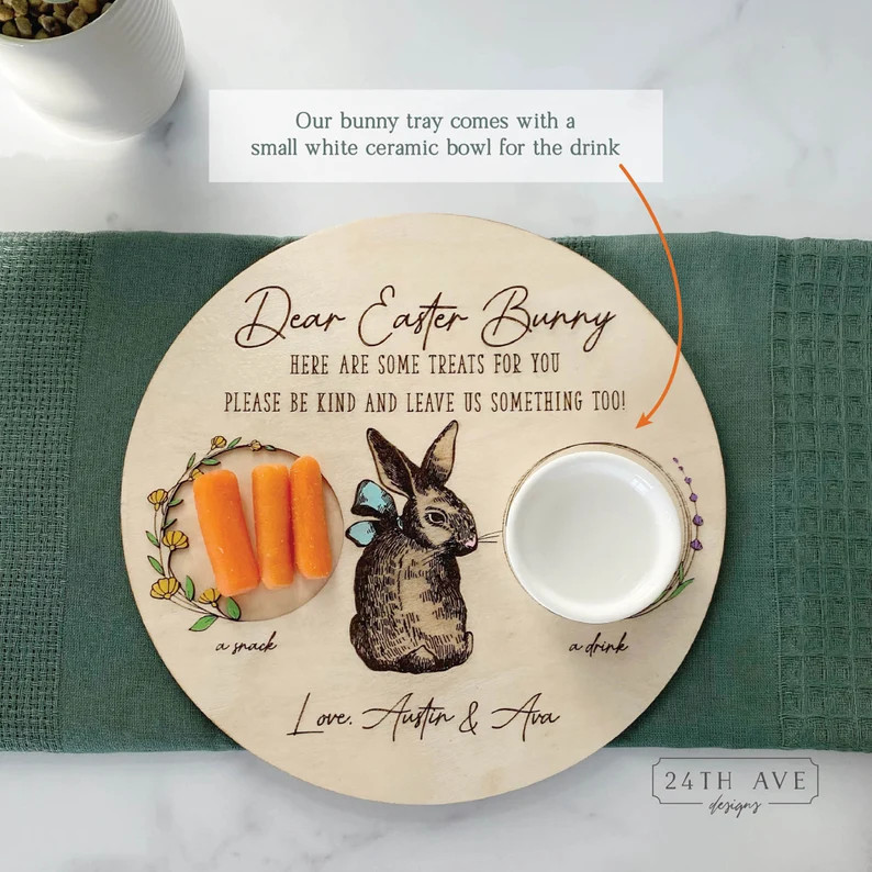 Easter Bunny Tray, Custom Bunny Tray With Drink Bowl,easter Bunny Treat Tray With Personalization... | Etsy (US)