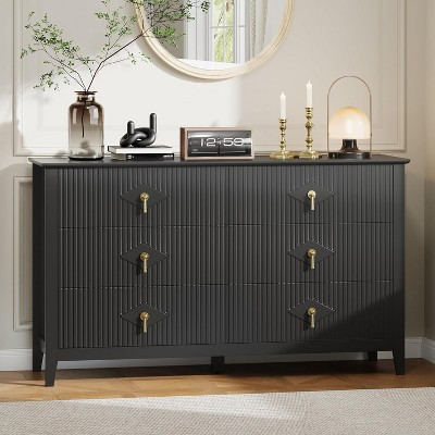 Fluted Dresser 54 Inch Wide Storage Organizer Cabinet for Living Room Hallway Entryway Black-A | Target