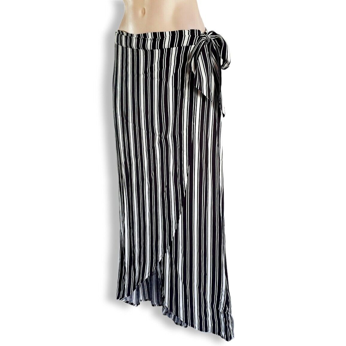 Y2k black + white vertical striped low sitting wrap-around maxi skirt AU 8 10 12 | eBay AU