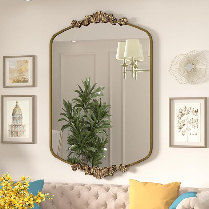Arched Gold Antique Mirror 28x 36, Arch Vintage Mirror for Wall, Metal Framed Baroque Mirror for ... | Amazon (US)