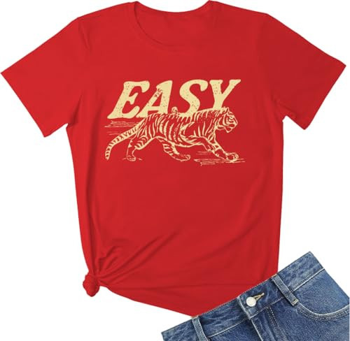 Easy Tiger Tshirt, Easy Tiger Tee, Easy Tiger Shirt, Easy Tiger Animal Graphic Tshirt, Funny Tiger Graphic T-Shirt Red | Amazon (US)