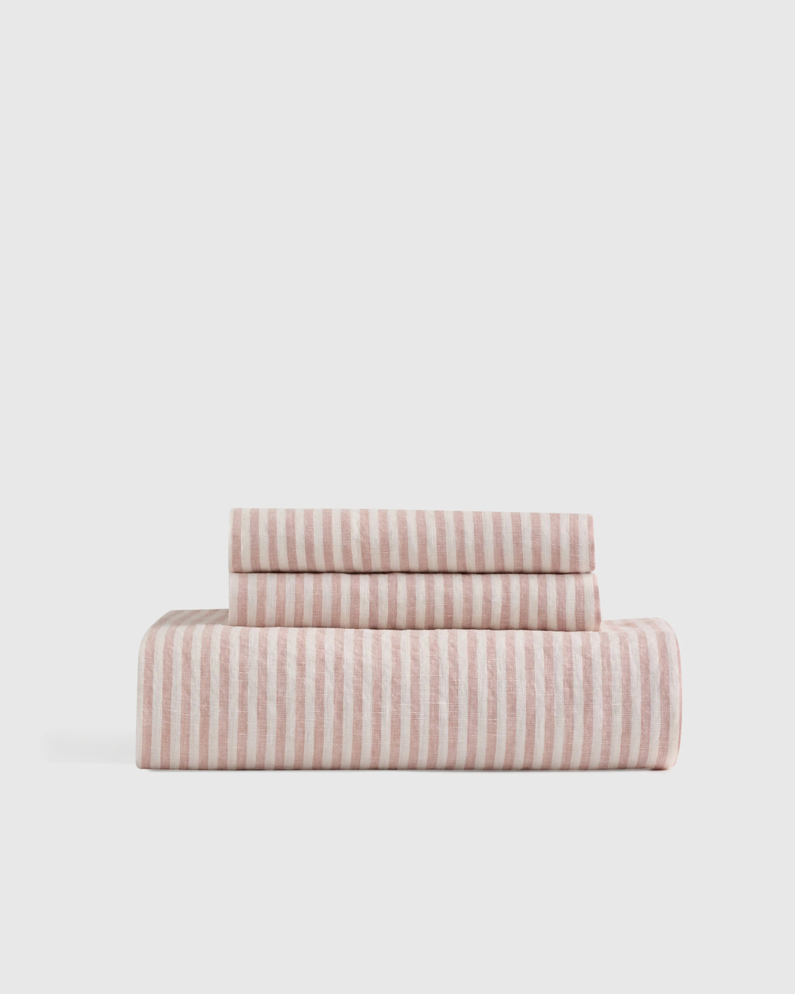 Quince | European Linen Stripe Fitted Sheet Set in Pencil Stripe, Size Cal King | Quince